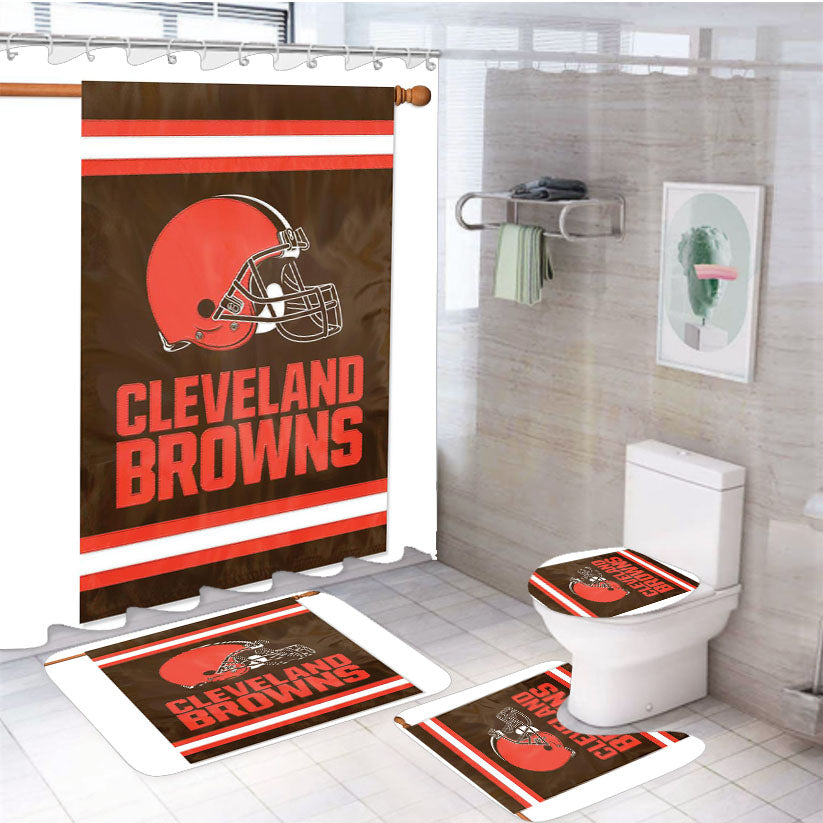 Flag Cleveland Browns 4Pcs Bathroom Set Shower Curtain