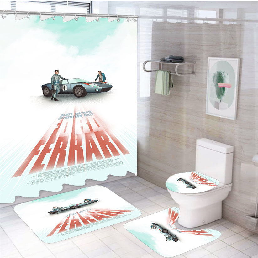 Ford Ferrari White Poster 4Pcs Bathroom Set Shower Curtain