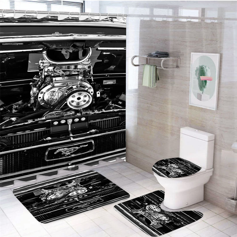 Ford Mustang Engine 4Pcs Bathroom Set Shower Curtain