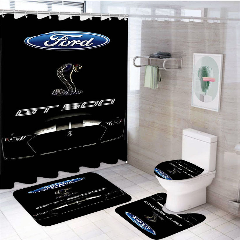 Ford Mustang Gt Black 4Pcs Bathroom Set Shower Curtain