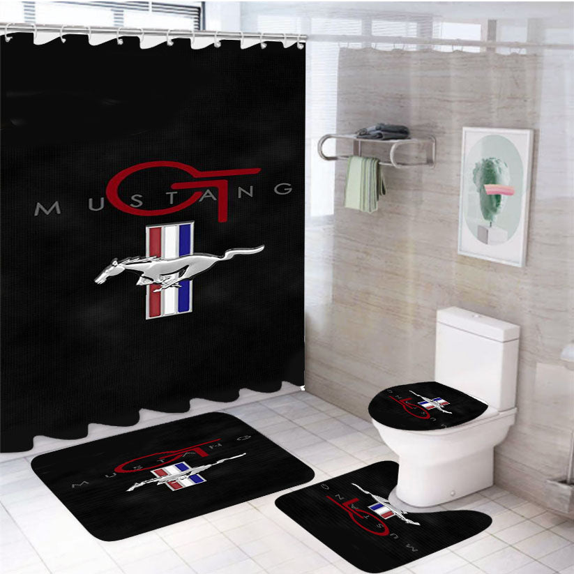 Ford Mustang Gt Logo 4Pcs Bathroom Set Shower Curtain