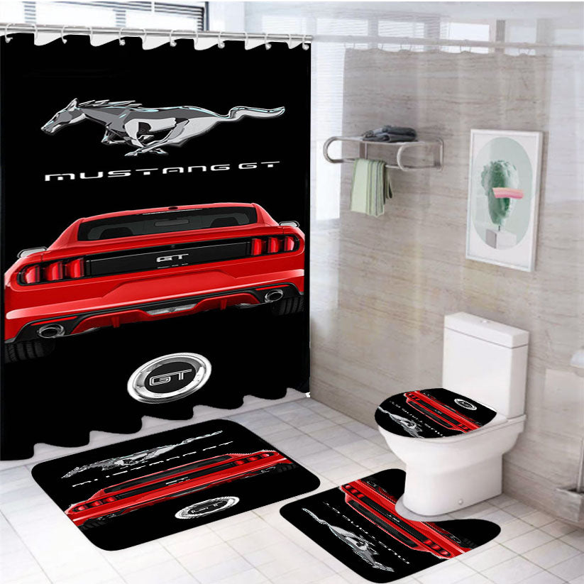 Ford Mustang Gt Red Car 4Pcs Bathroom Set Shower Curtain