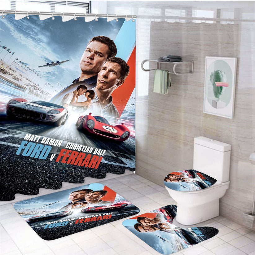 Ford Vs Ferrari Race Car Movie Poster 4Pcs Bathroom Set Shower Curtain