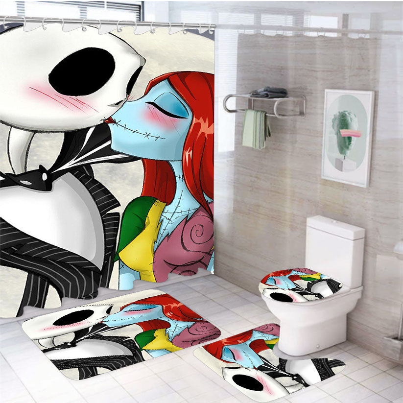 Forever Love Jack Sally Before Christmas 4Pcs Bathroom Set Shower Curtain