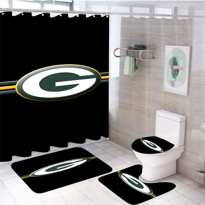 G For Green Bay Packers Black Wallpaper Logo 4Pcs Bathroom Set Shower Curtain