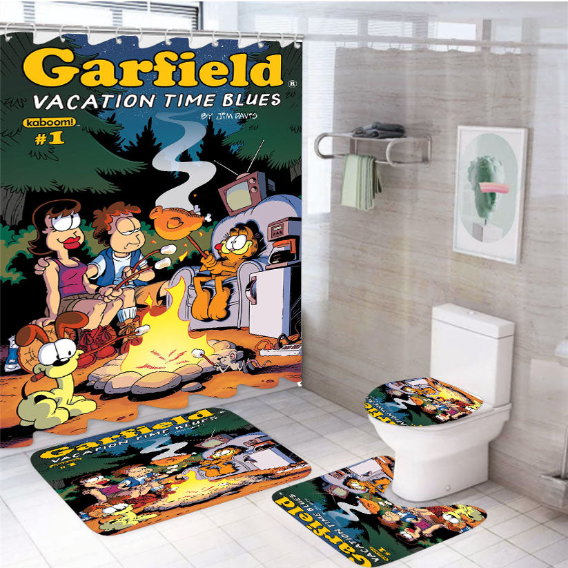 Garfield 2018 Vacation Time Blues 4Pcs Bathroom Set Shower Curtain