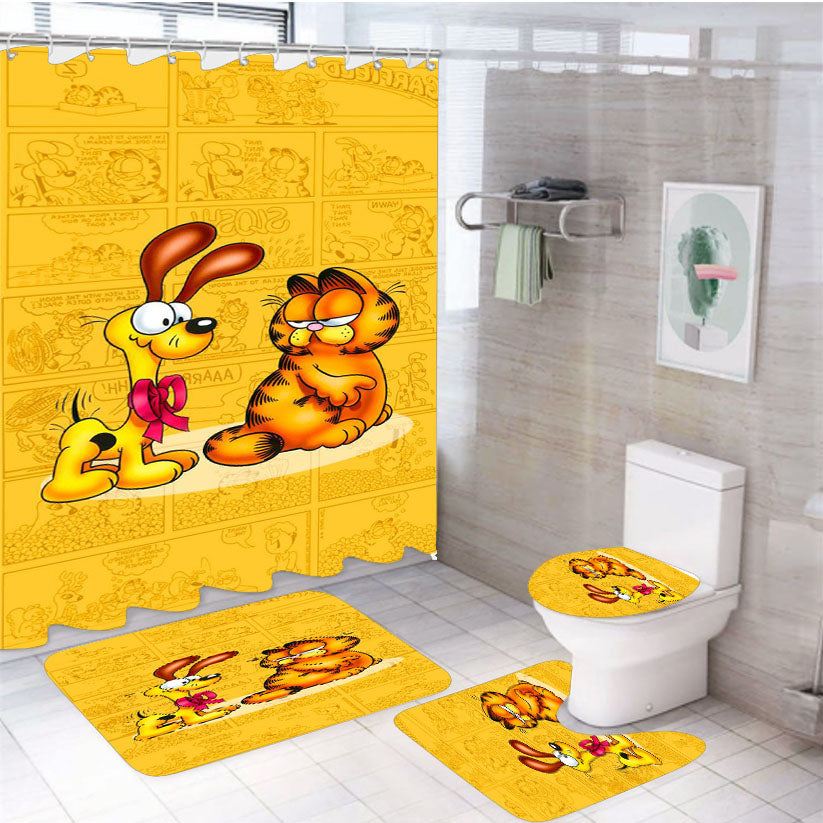 Garfield And Odie Yellow Comic Cartoon 4Pcs Bathroom Set Shower Curtain