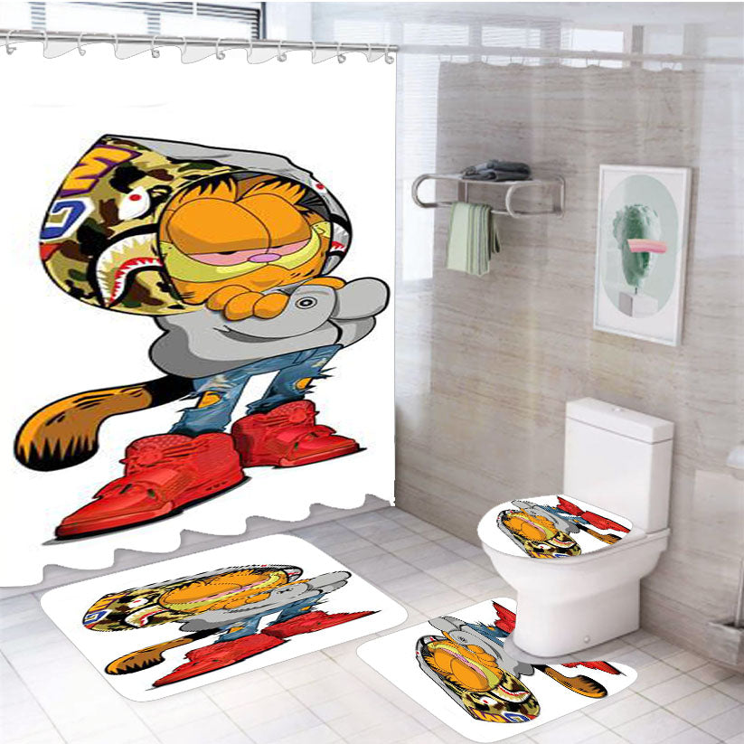 Garfield Bape Style 4Pcs Bathroom Set Shower Curtain
