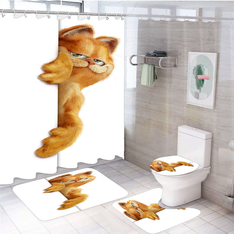 Garfield Cat 4Pcs Bathroom Set Shower Curtain