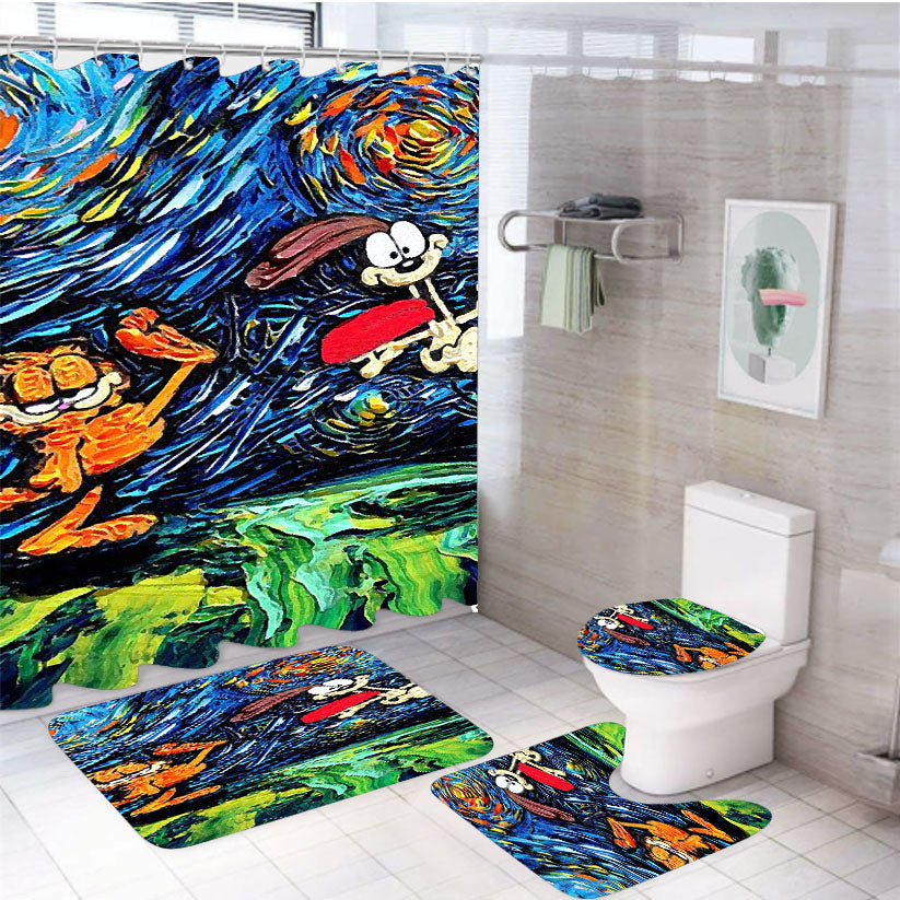 Garfield Starry Night 4Pcs Bathroom Set Shower Curtain