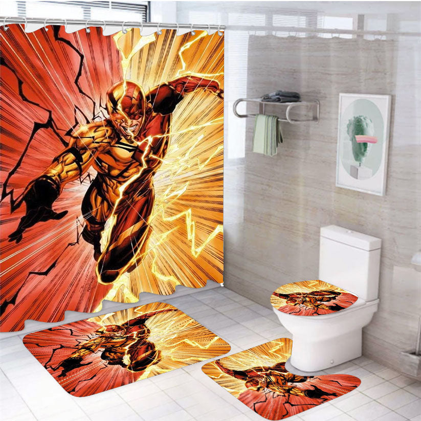 Gold And Red The Flash 4Pcs Bathroom Set Shower Curtain