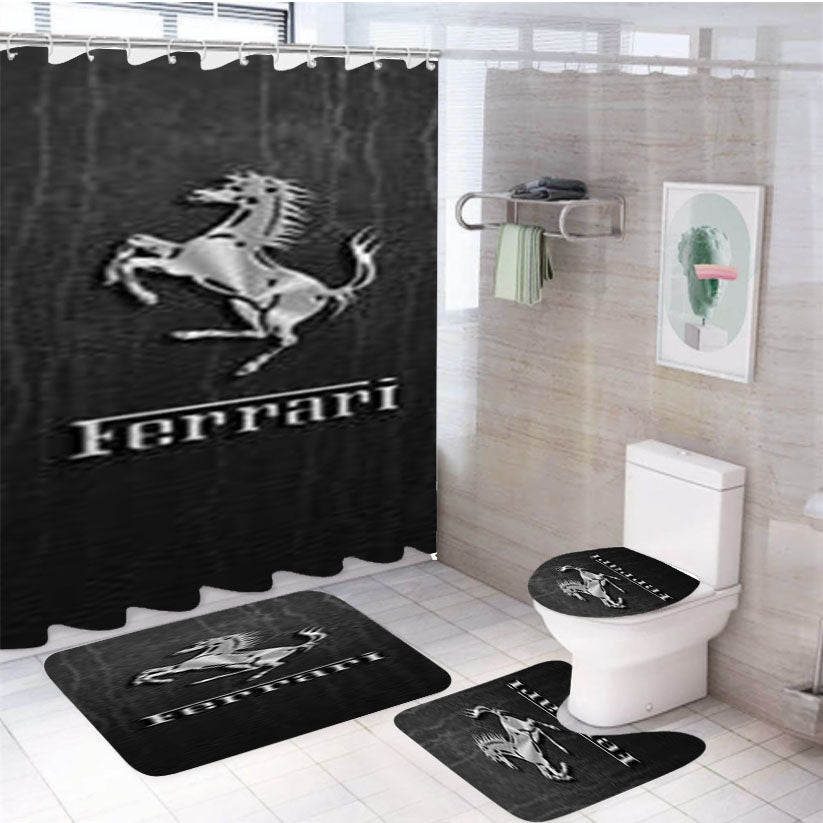 Great Ferrari Logo 4Pcs Bathroom Set Shower Curtain