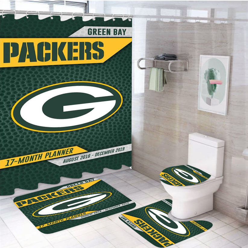 Green Bay Packers 2019 Pocket Planner 4Pcs Bathroom Set Shower Curtain