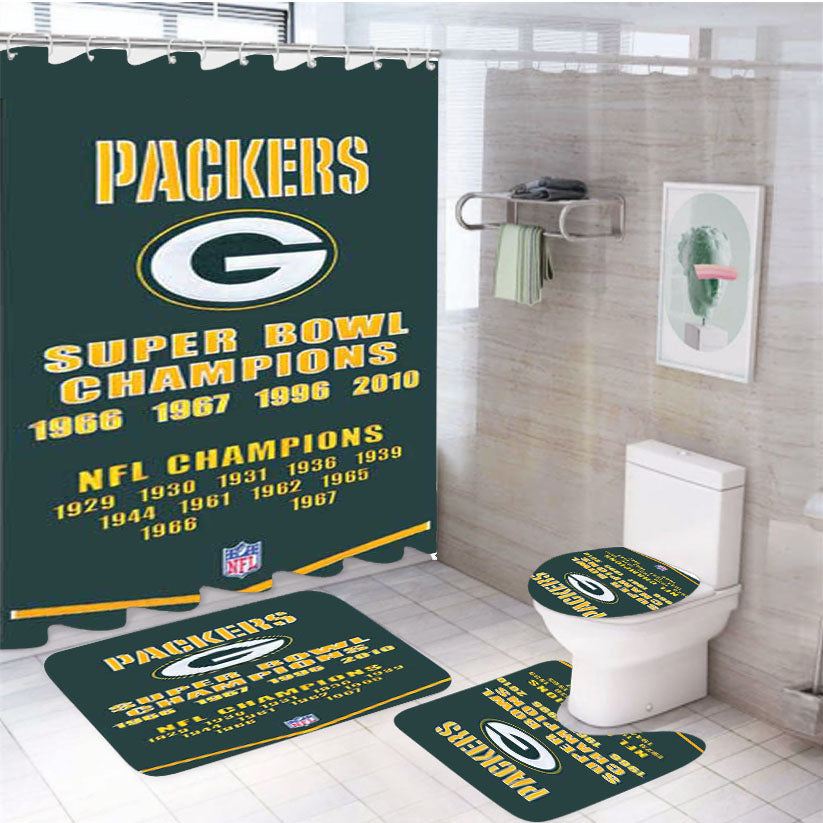 Green Bay Packers Championship Banner 4Pcs Bathroom Set Shower Curtain