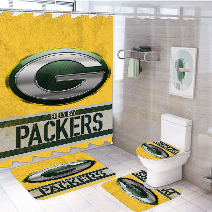 Green Bay Packers Emblem Logo Yellow 4Pcs Bathroom Set Shower Curtain