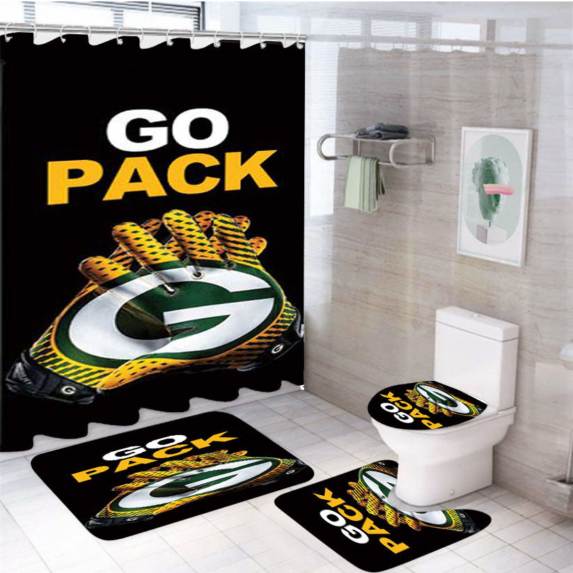 Green Bay Packers Go Pack 4Pcs Bathroom Set Shower Curtain