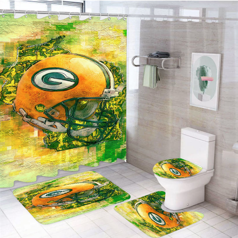 Green Bay Packers Helmet Abstract Art 4Pcs Bathroom Set Shower Curtain