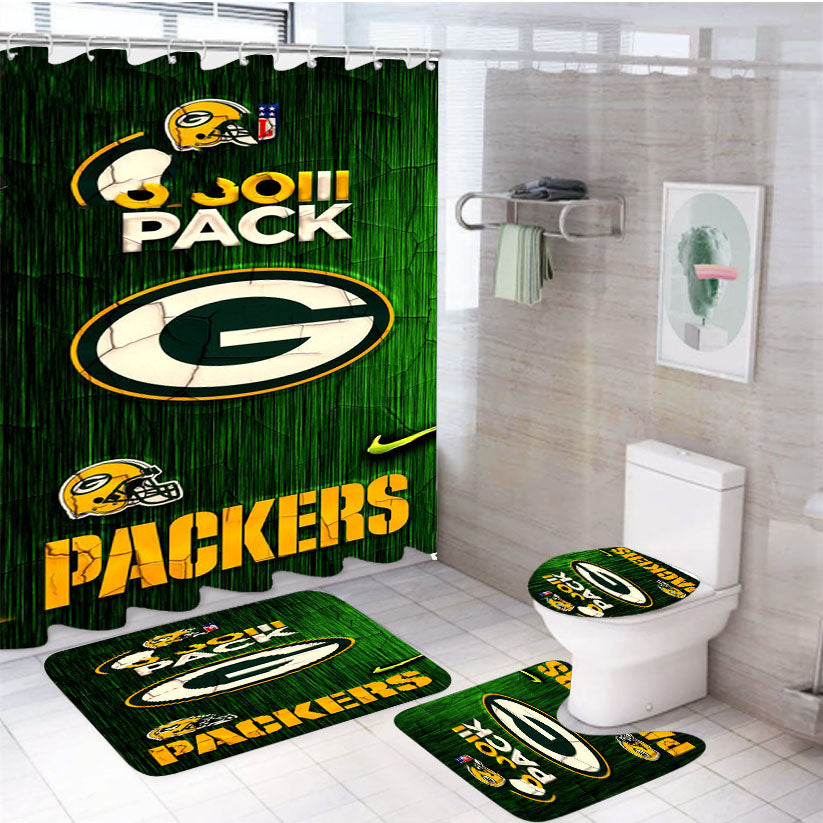 Green Bay Packers Nfl Go Pack 4Pcs Bathroom Set Shower Curtain
