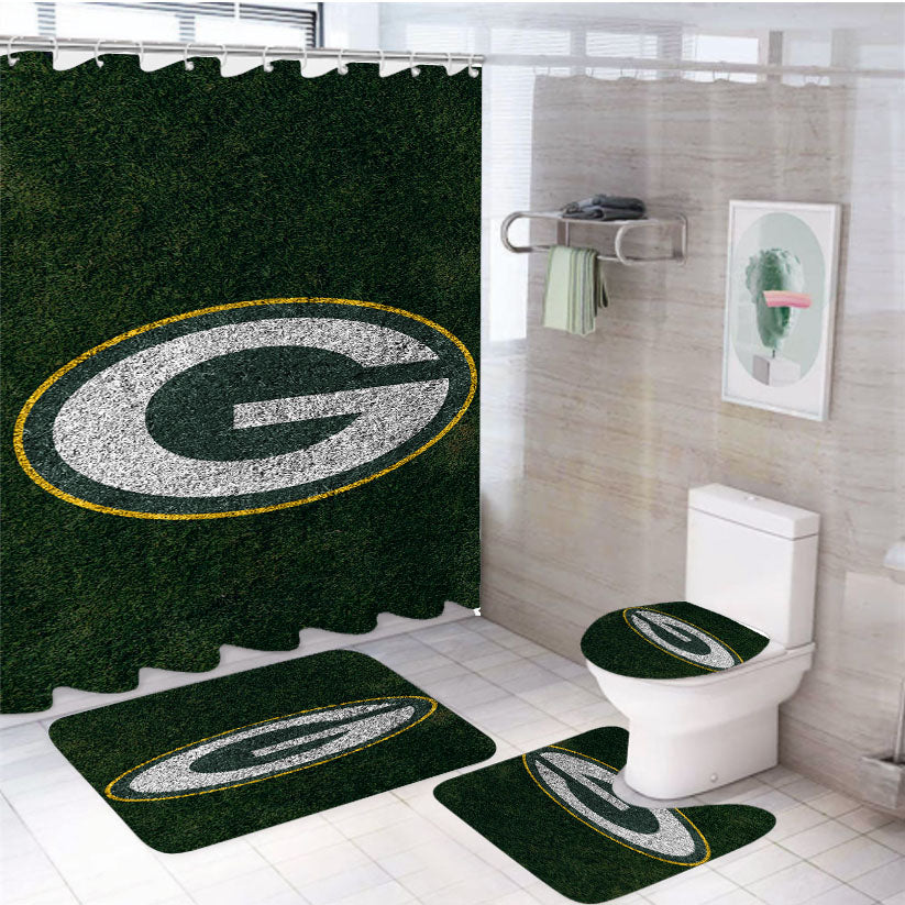 Green Bay Packers Nfl Logo 4Pcs Bathroom Set Shower Curtain