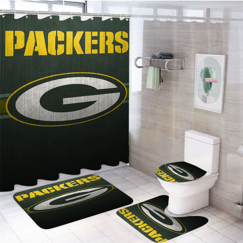 Green Bay Packers Nfl Logo Wallpaper 4Pcs Bathroom Set Shower Curtain