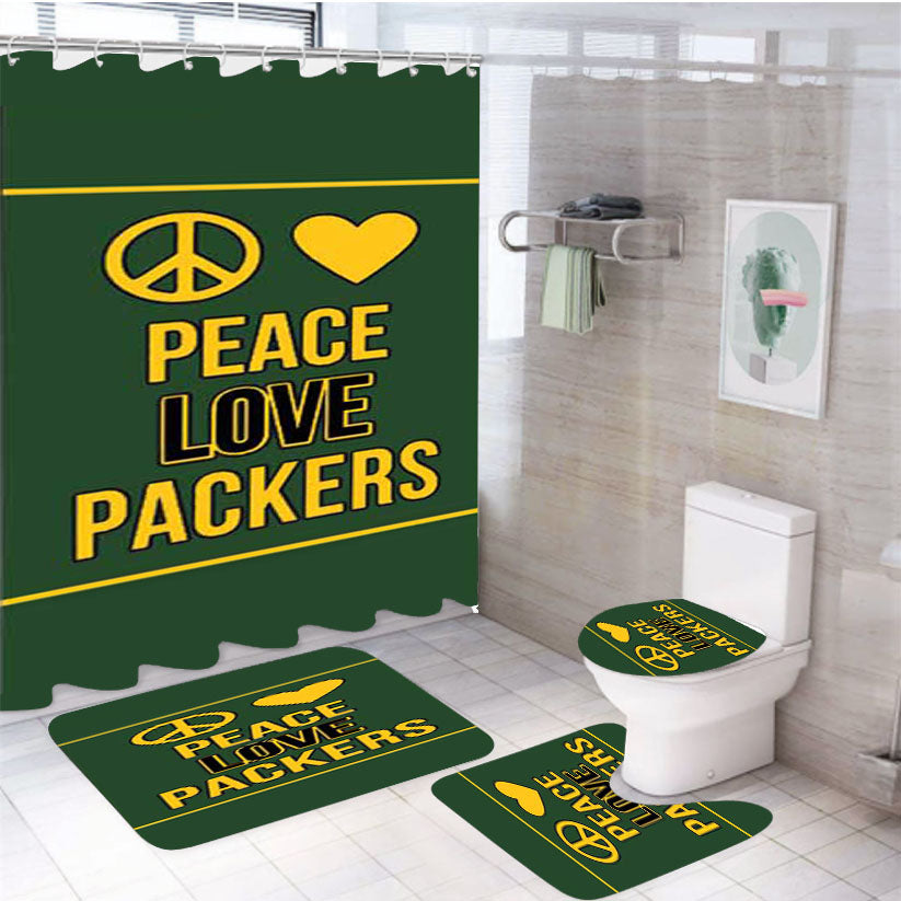 Green Bay Packers Peace Love 4Pcs Bathroom Set Shower Curtain