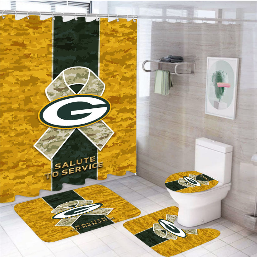 Green Bay Packers Salute To Service 4Pcs Bathroom Set Shower Curtain