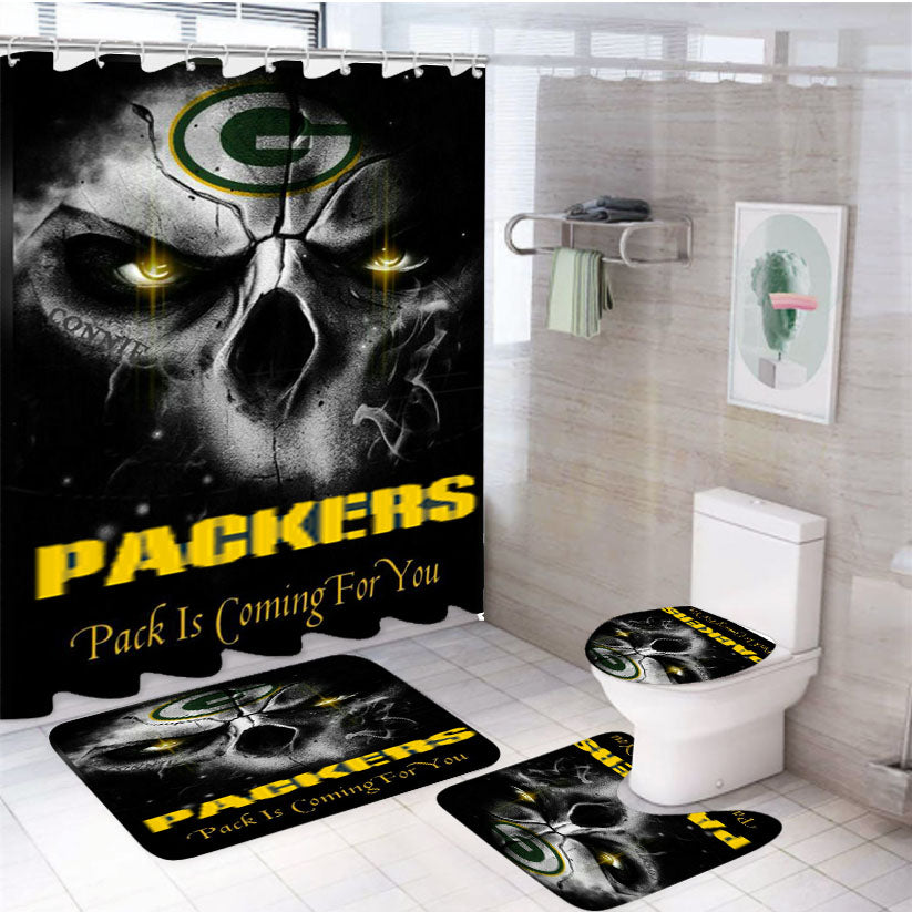 Green Bay Packers Skull 4Pcs Bathroom Set Shower Curtain