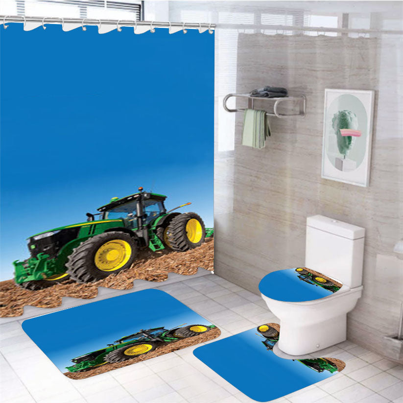 Green John Deere Tractor 4Pcs Bathroom Set Shower Curtain