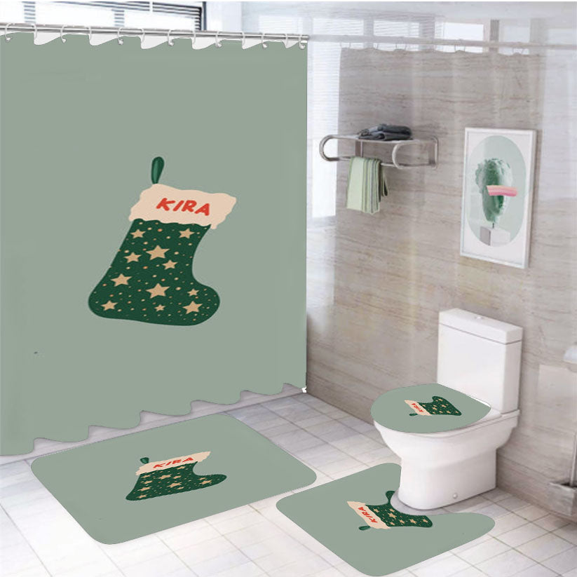 Green Stocking - Personalised Christmas 4Pcs Bathroom Set Shower Curtain