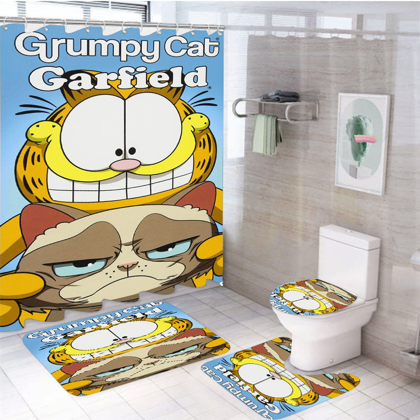 Grumpy Cat And Garfield 4Pcs Bathroom Set Shower Curtain
