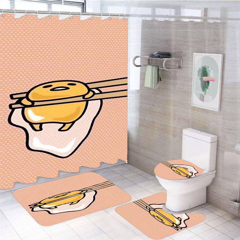 Gudetama Lazy Egg Cute 2 4Pcs Bathroom Set Shower Curtain