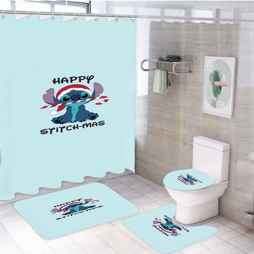 Happy Blue Alienmas - Christmas 4Pcs Bathroom Set Shower Curtain