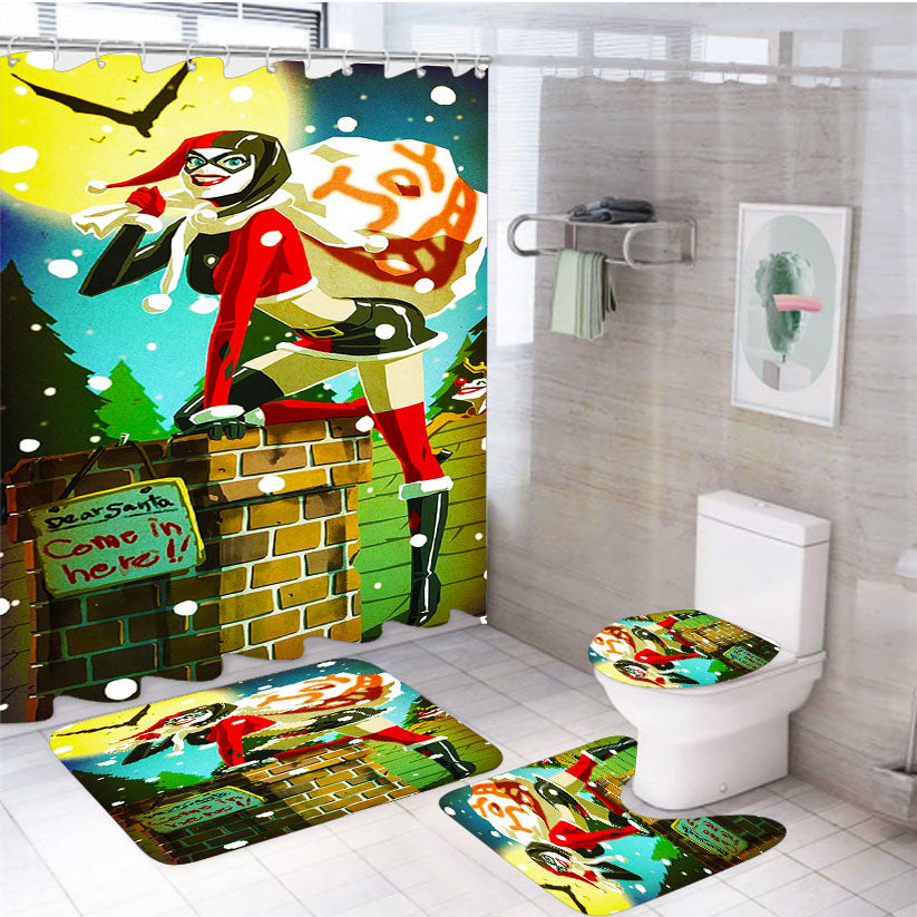 Harley Quinn Christmas 4Pcs Bathroom Set Shower Curtain