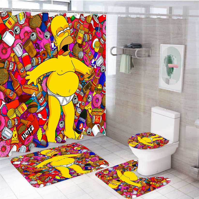 Homer Faint Simpson Cartoon 4Pcs Bathroom Set Shower Curtain