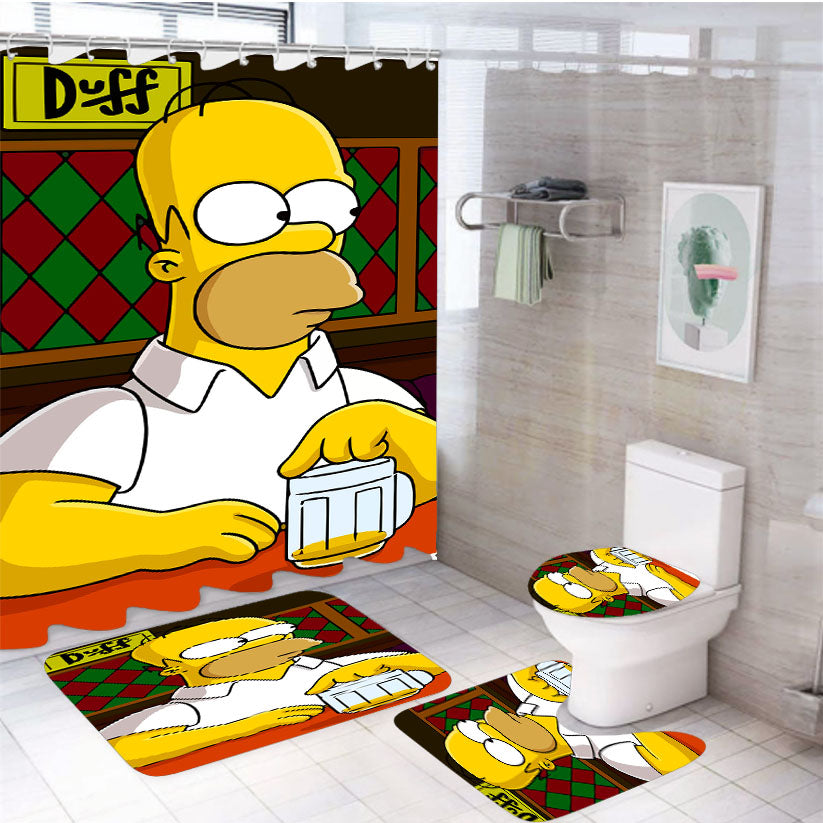Homer Simpson Cartoon 4Pcs Bathroom Set Shower Curtain