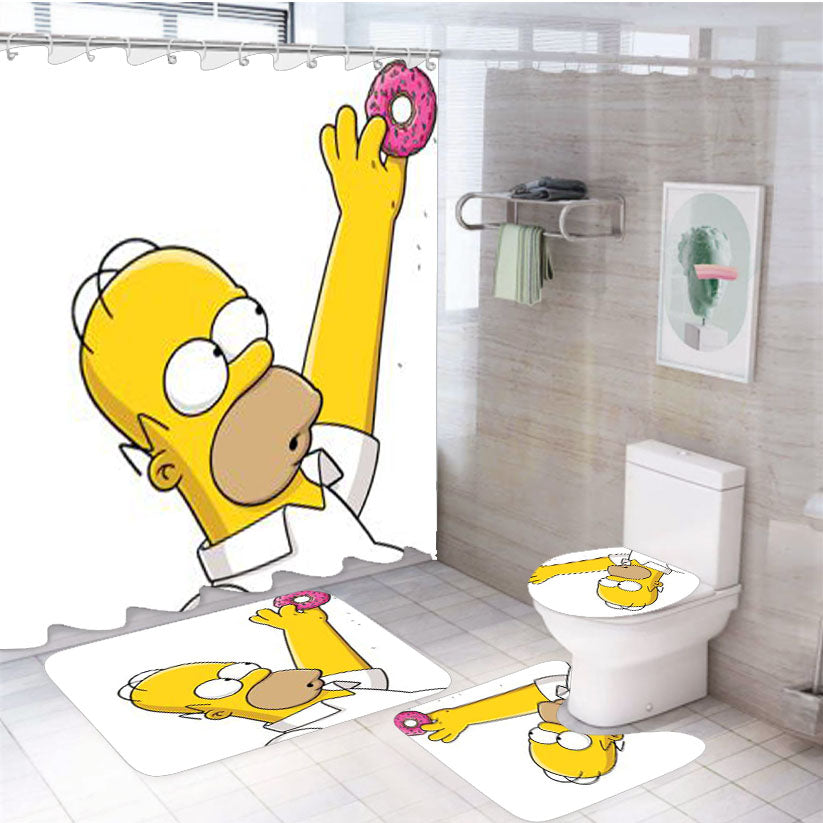 Homer Simpson Donut 4Pcs Bathroom Set Shower Curtain