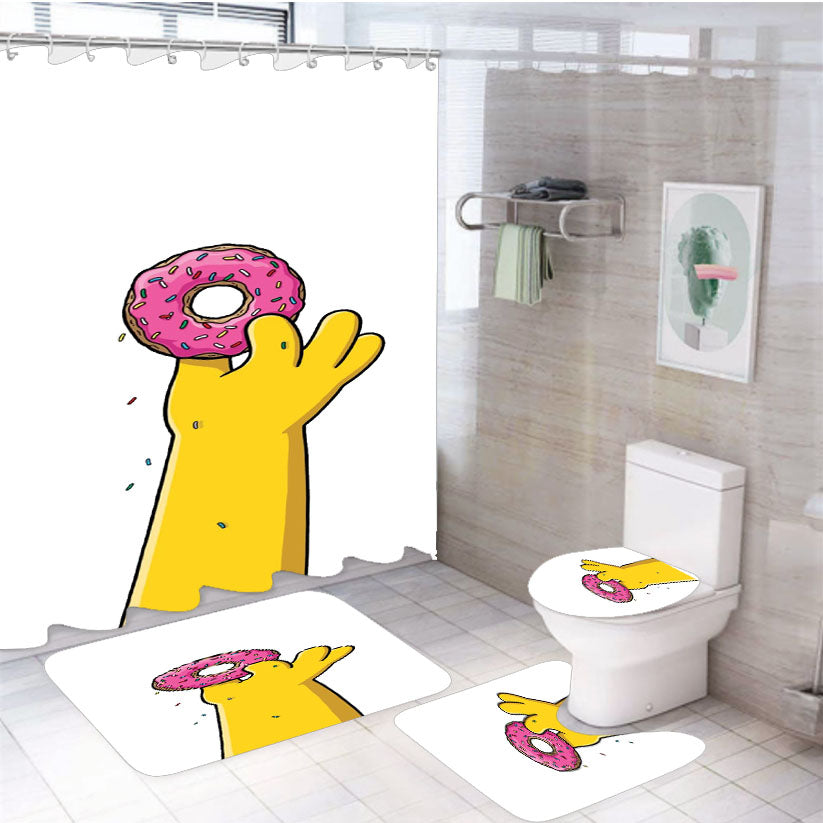 Homer Simpson Donuts 4Pcs Bathroom Set Shower Curtain
