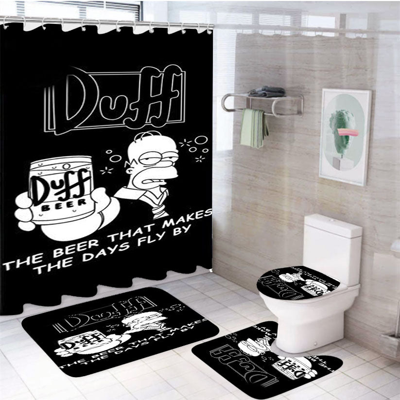 Homer Simpson Duff Beer 4Pcs Bathroom Set Shower Curtain