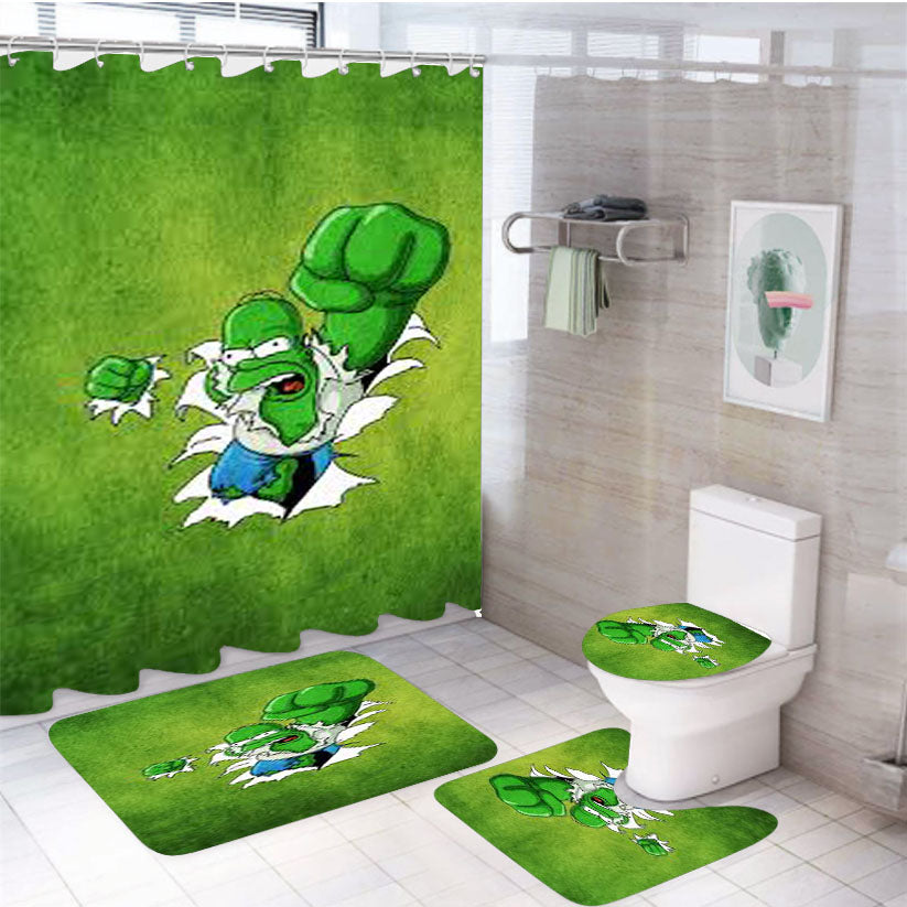 Homer Simpson Green 4Pcs Bathroom Set Shower Curtain