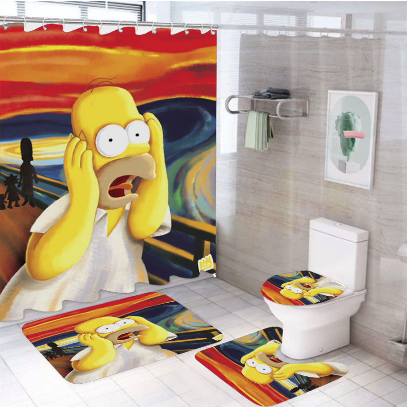 Homer Simpson Scary Paint 4Pcs Bathroom Set Shower Curtain