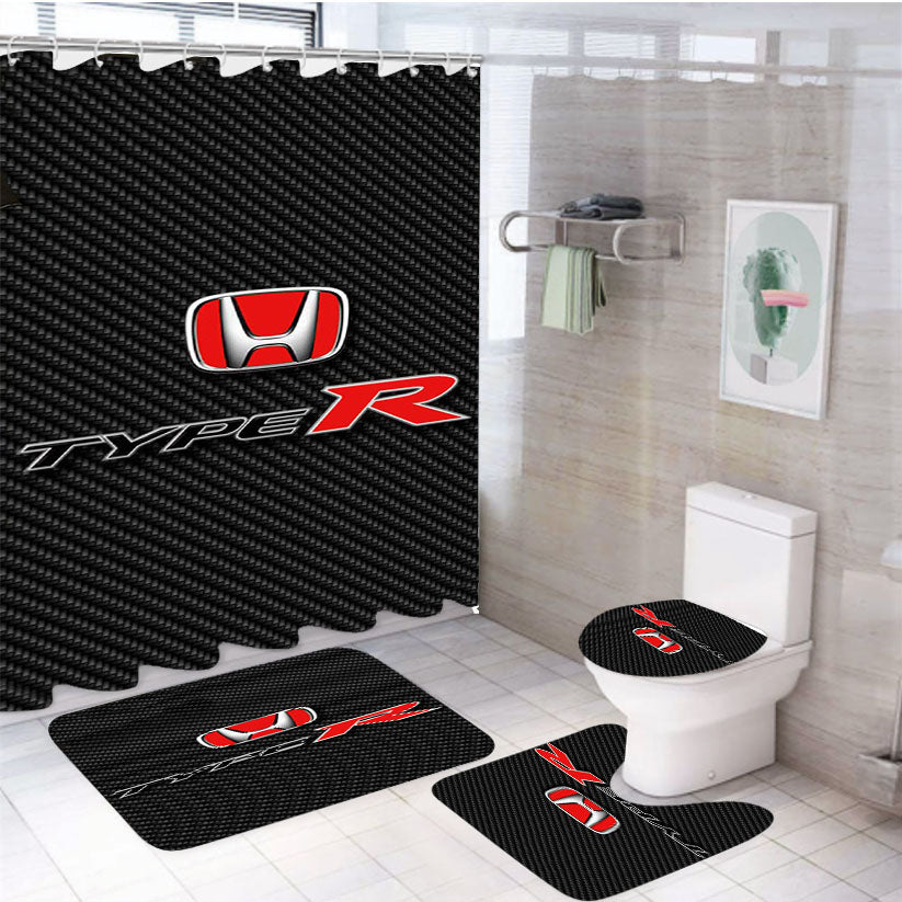 Honda Civic Type R Carboon 4Pcs Bathroom Set Shower Curtain