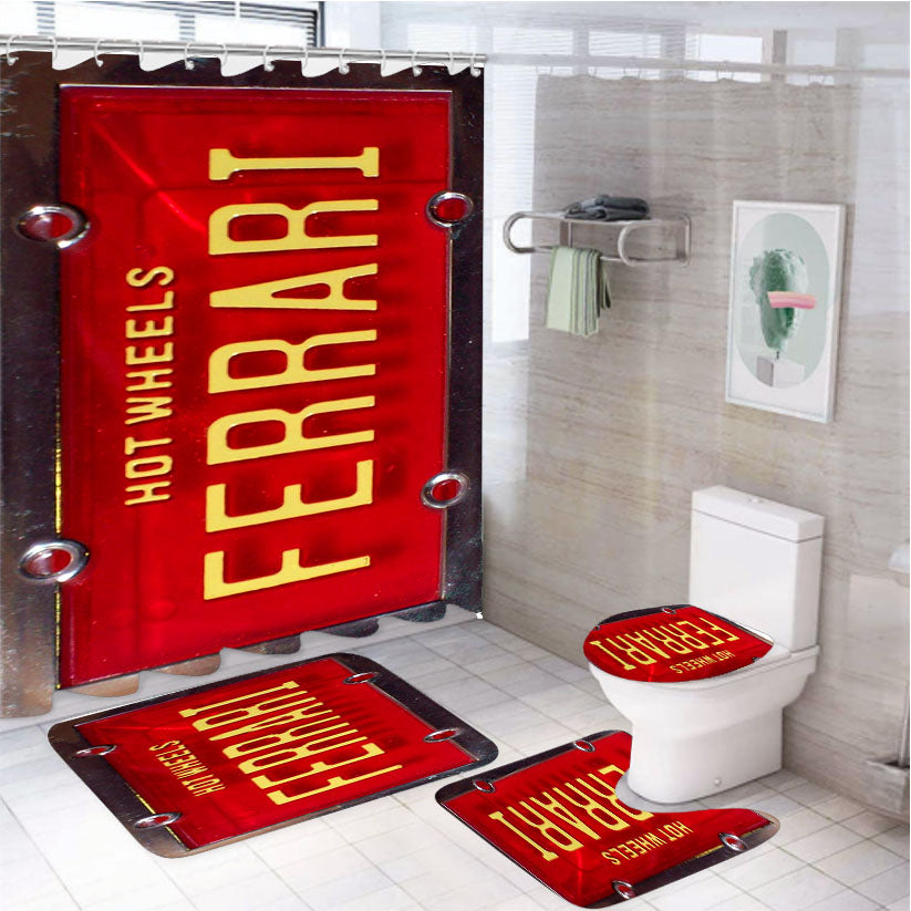 Hot Wheels Ferrari 4Pcs Bathroom Set Shower Curtain