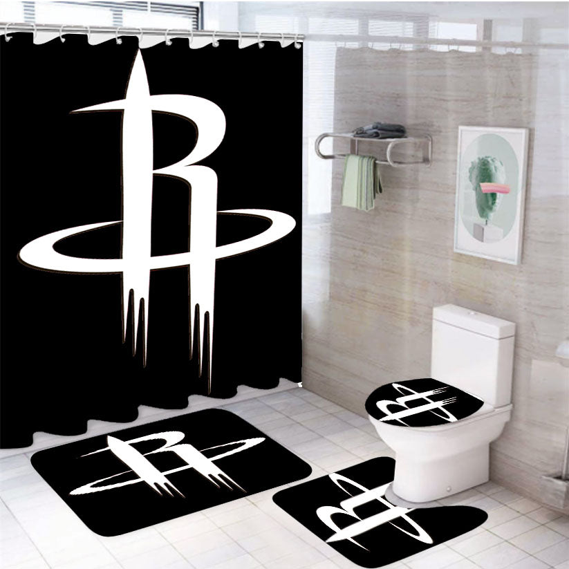 Houston Rockets Logo 2 4Pcs Bathroom Set Shower Curtain