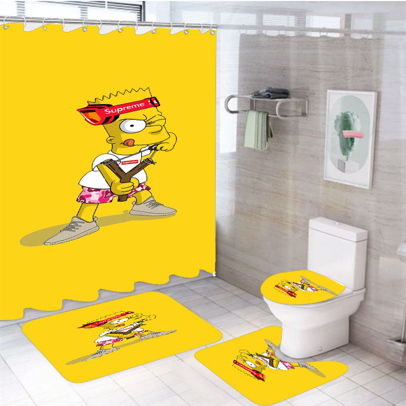 Hypebeast Bart Simpson Yellow 4Pcs Bathroom Set Shower Curtain