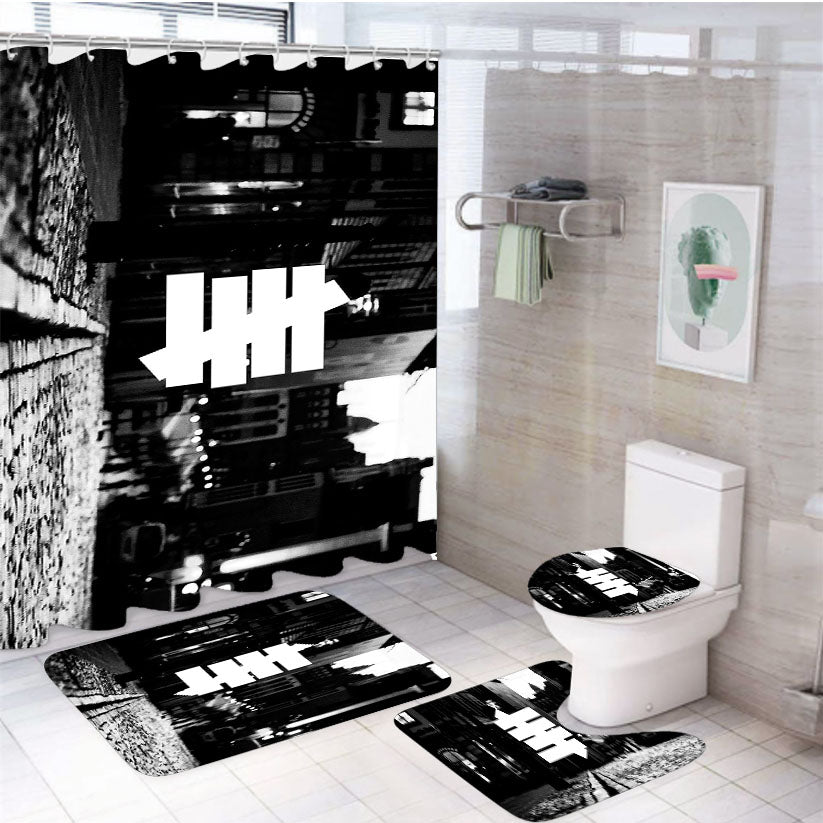 Hypebeast Off White Grayscale 4Pcs Bathroom Set Shower Curtain