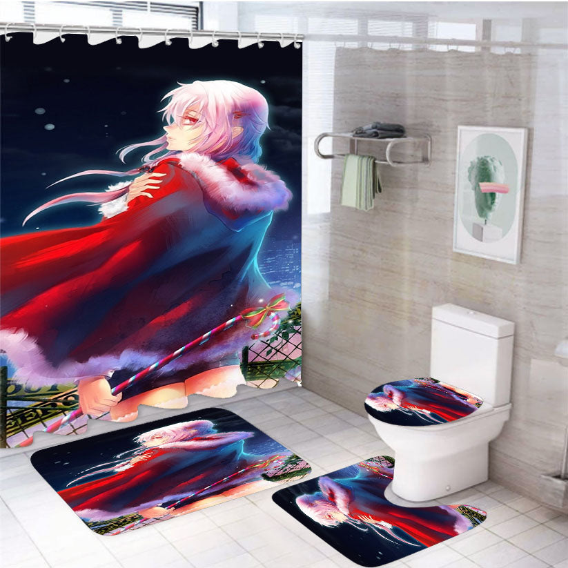 Inori Yuzuriha Christmas Red Dress Anime Girl Guilty Crown 4Pcs Bathroom Set Shower Curtain