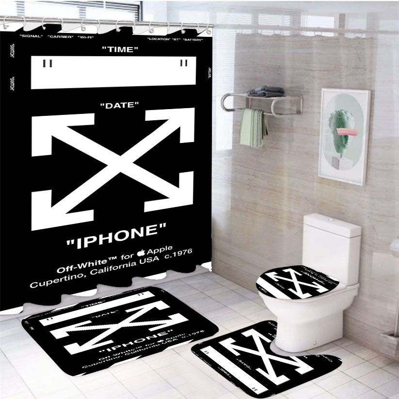 Iphone Off White 4Pcs Bathroom Set Shower Curtain