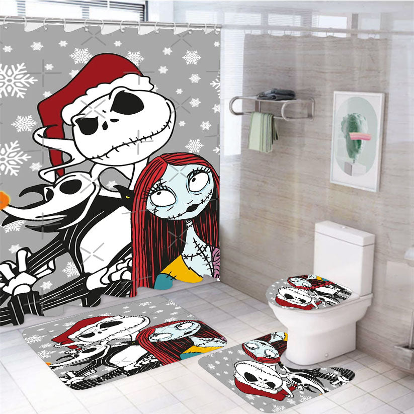 Jack Skellington, Zero And Sally - The Nightmare Before Christmas 4Pcs Bathroom Set Shower Curtain