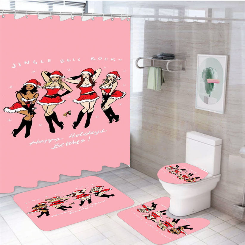 Jingle Bell Christmas Girl 4Pcs Bathroom Set Shower Curtain