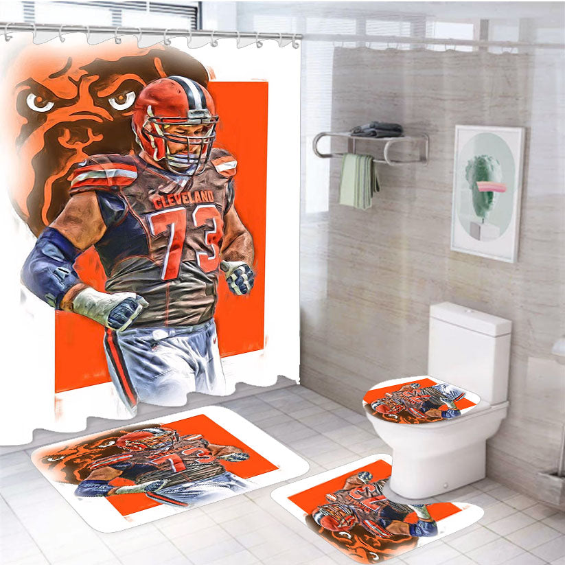 Joe Thomas Cleveland Browns Oil Art 4Pcs Bathroom Set Shower Curtain